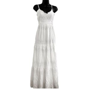 Jessica Simpson White Ruffle Tier Eyelet Spaghetti Strap Maxi Dress